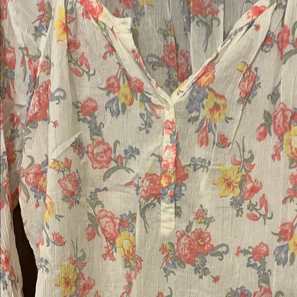 Chaps Women's Floral Blouse - White and Coral Medium 100% Cotton - Picture 7 of 9